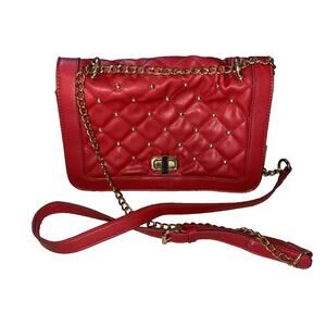 Badgley Mischka Quilted Studded Red Vegan Crossbody Bag